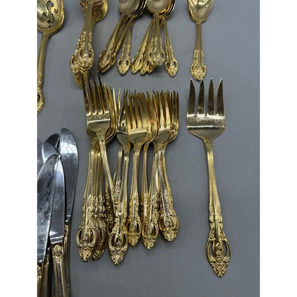 Gold Plated Flatware Set - 72 Pieces - Ornate Design forks spoons knifes READ - Picture 7 of 13